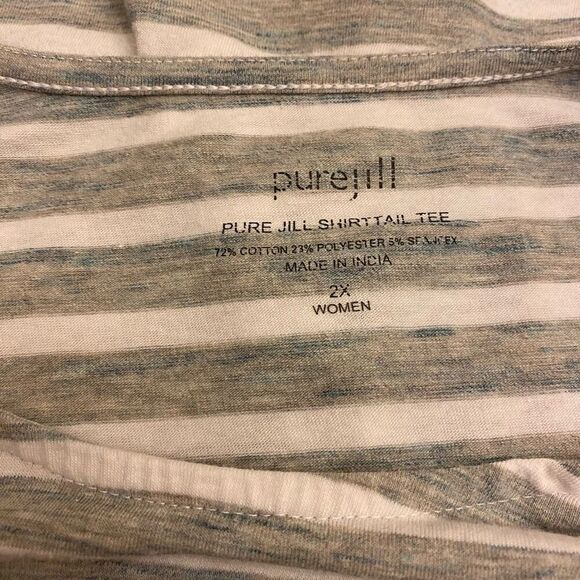 J. Jill Gray and White Striped Pure Jill Shirttail Long Sleeve Tee Sz 2X - Picture 10 of 13